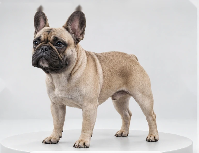 Photorealistic French Bulldog shown in an interactive pet health explorer